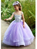 Beaded Purple Tulle Lace Flower Girl Dress